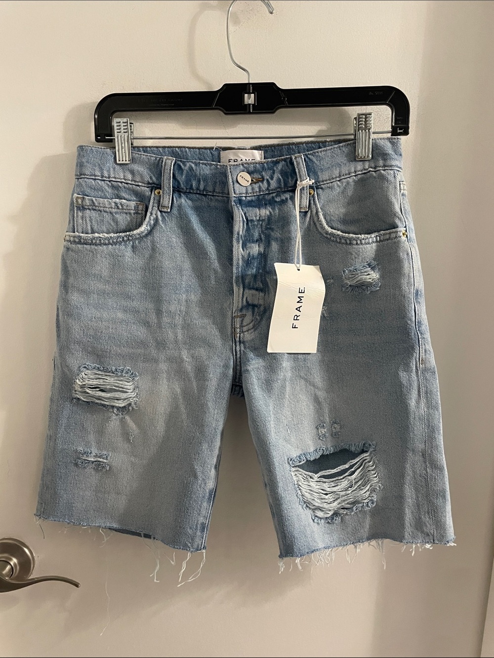 NWT FRAME SIZE 24 LE SLOUCH BERMUDA NATOMA BUTTON FLY DENIM CUT OFF  SHORTS $198